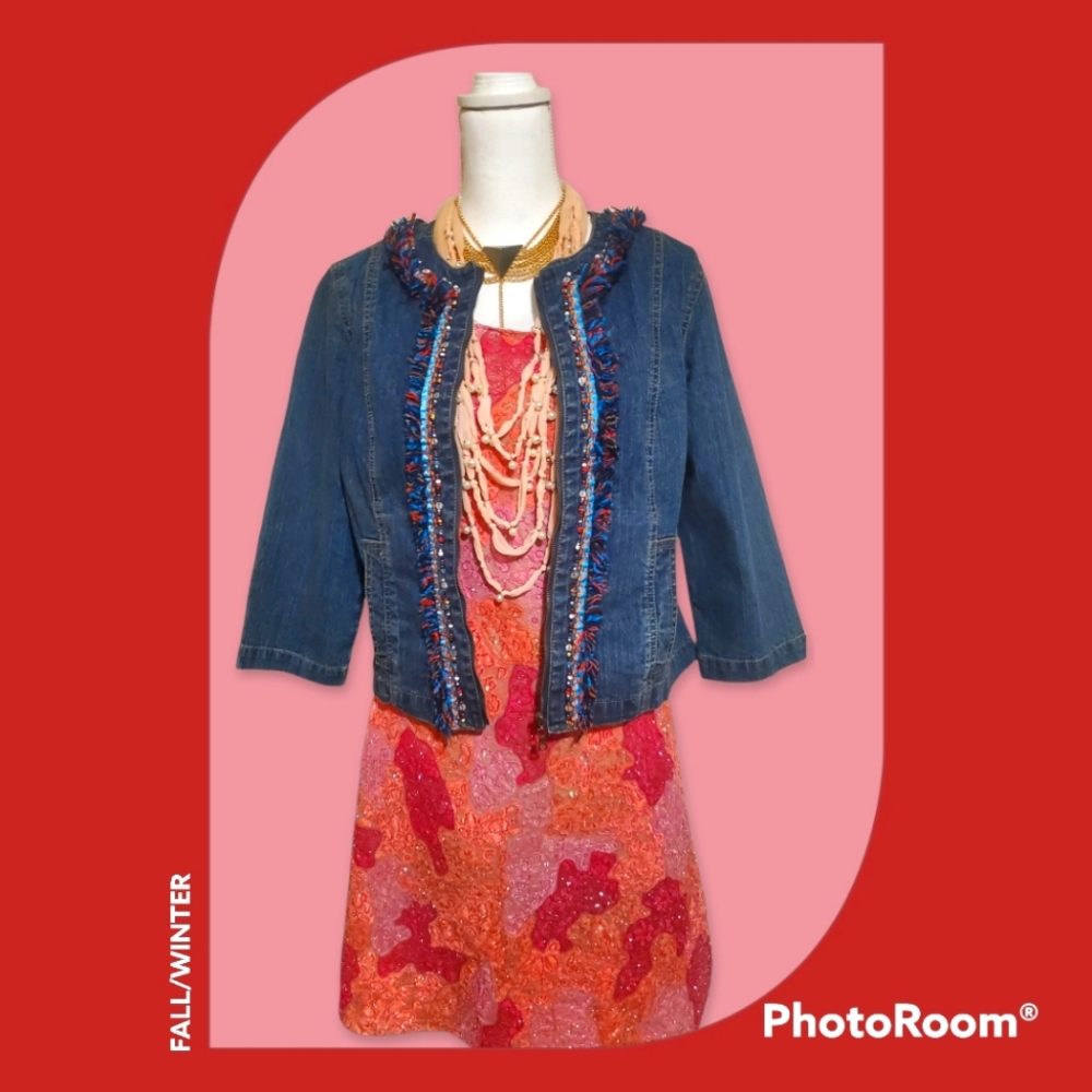 Ruby Rd Denim Jacket, Unique With Multi-Colored F… - image 2